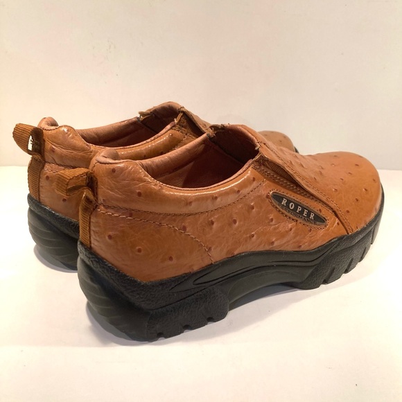Roper Performance Womens 7.5 Loafers Brown Ostrich Embossed Leather Slip On Shoe - Picture 4 of 12